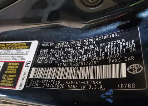 2015 Toyota Camry Le z USA, uszkodzony, nr VIN 4T1BF1FK9FU479361